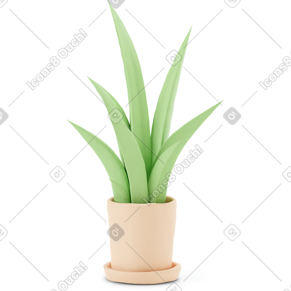 下载 3D Stripy 风格的 米色罐的浅绿色植物 插画，支持 PNG、SVG 格式