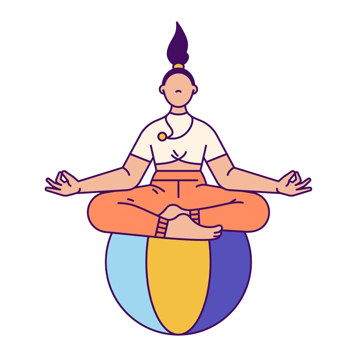 A person meditating on a colorful ball - Simplistic style illustration