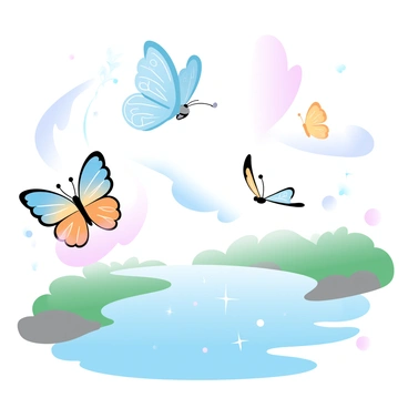 Swirling butterflies of every color fluttering above a magical stream