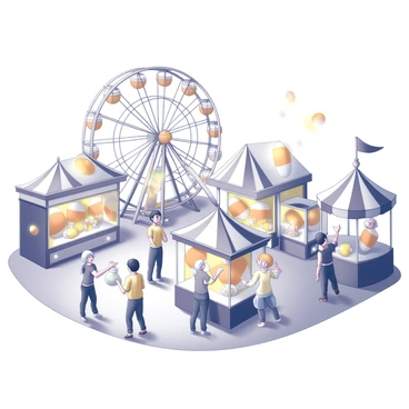 A lively carnival with rides and games themed around candy corn
