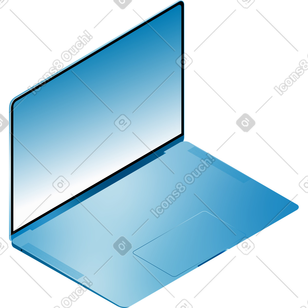 Blue laptop without keyboard illustration in PNG, SVG