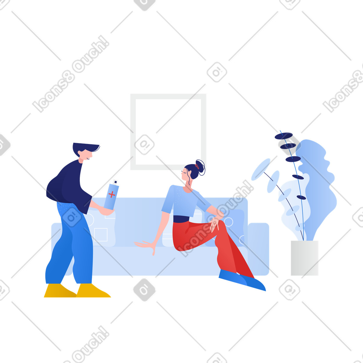 Guy offre un disinfettante alla sua ragazza illustrazione in stile Clip scarica in PNG, SVG