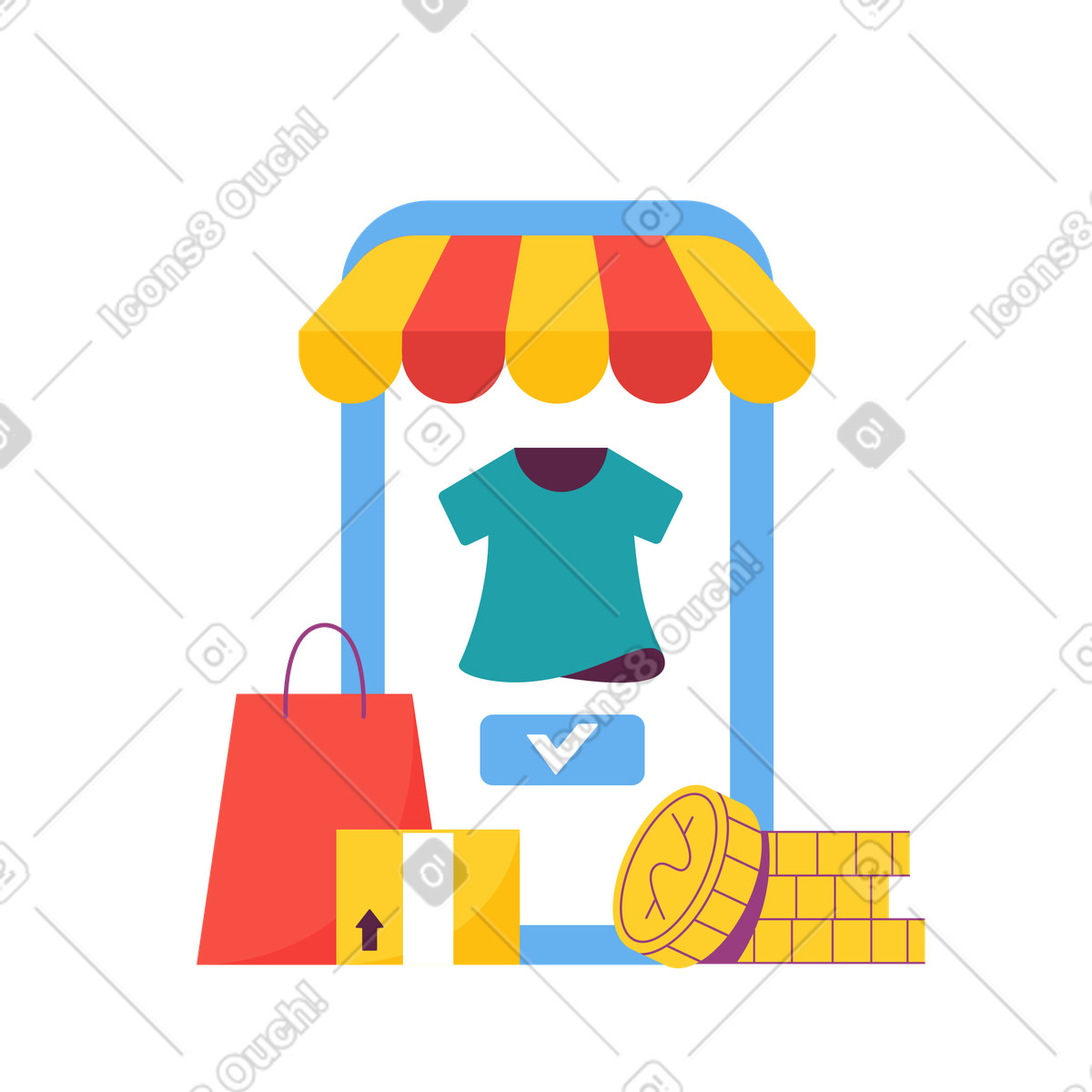 下载 Sammy 风格的 在网上商店购买衣服 插画，支持 PNG、SVG 格式