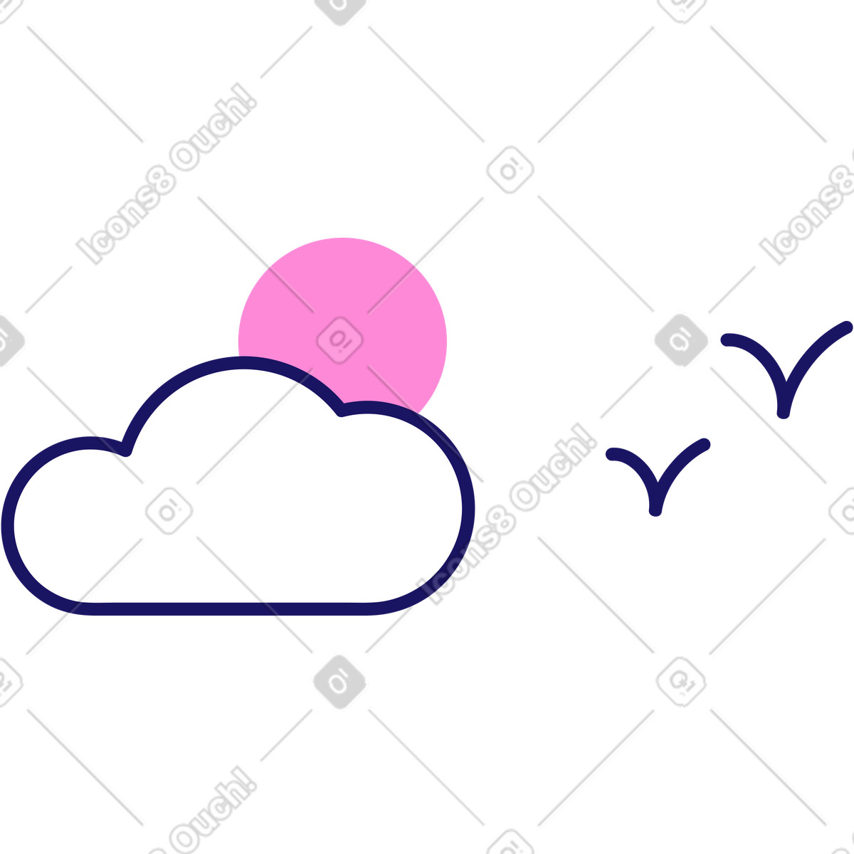 Sun cloud and birds illustration in Matey style download in PNG, SVG