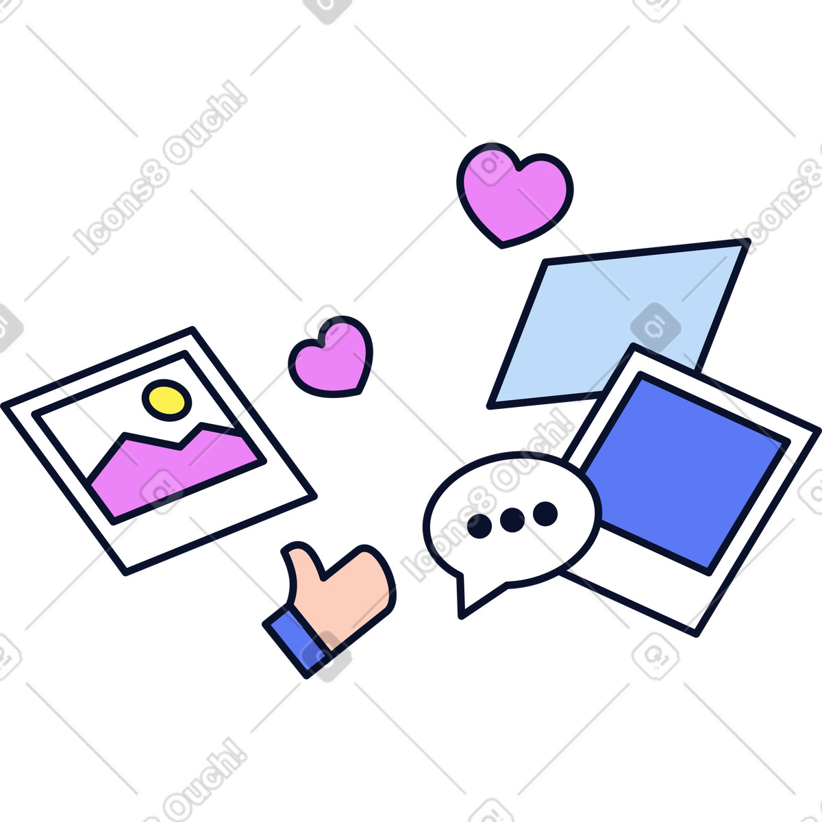 Ilustración Elementos de redes sociales en estilo Flexy a descargar en PNG y SVG