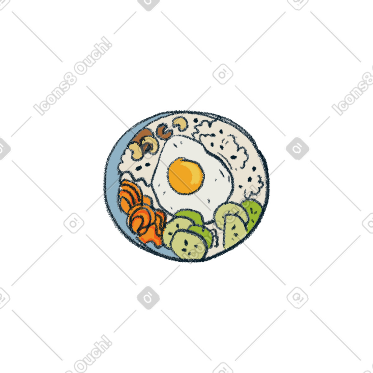 Ilustración Rice bowl with fried egg en estilo Experimental a descargar en PNG y SVG