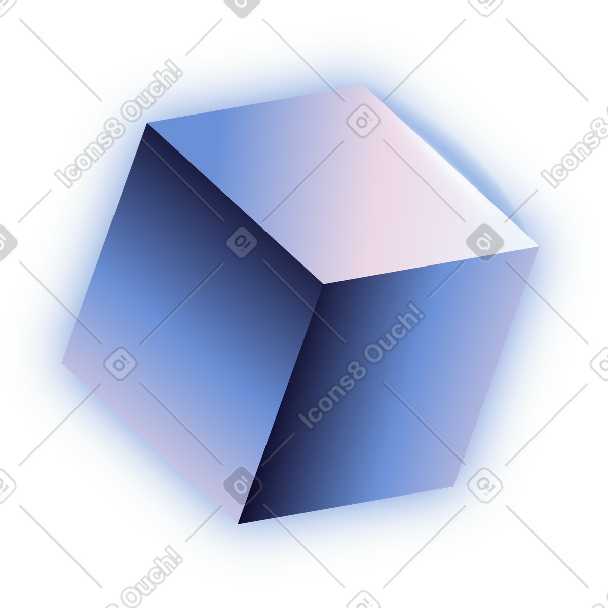 Volumetric cube with blue glowing outline illustration in Dimension style download in PNG, SVG
