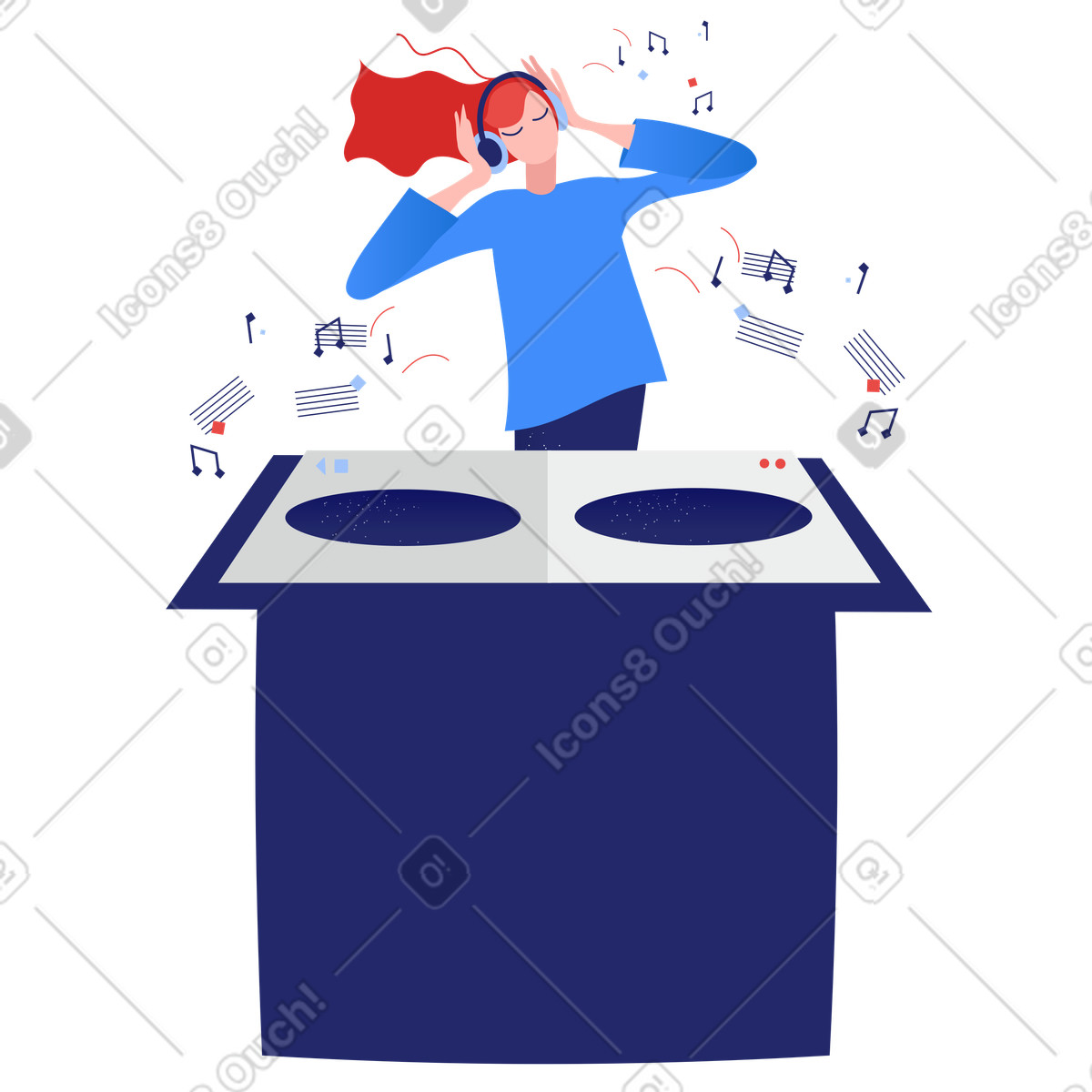 Clip スタイルの ヘッドフォンで音楽を聴く女性 dj のイラストをPNG、SVG形式でダウンロード