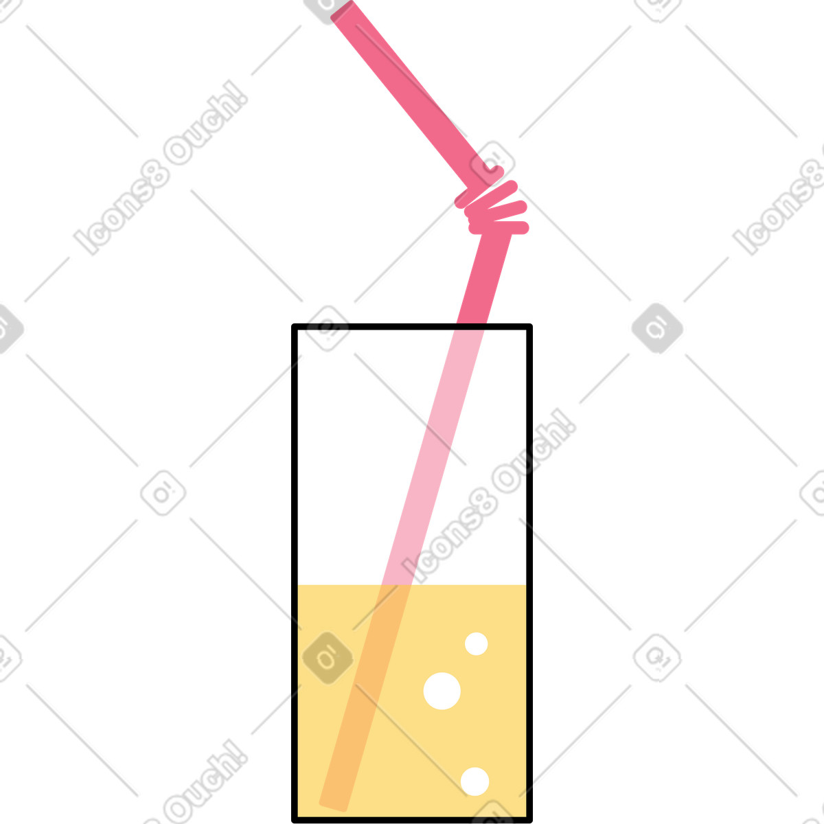 Lemonade with a straw in glass animated illustration Juicy style download GIF, Lottie (JSON), AE