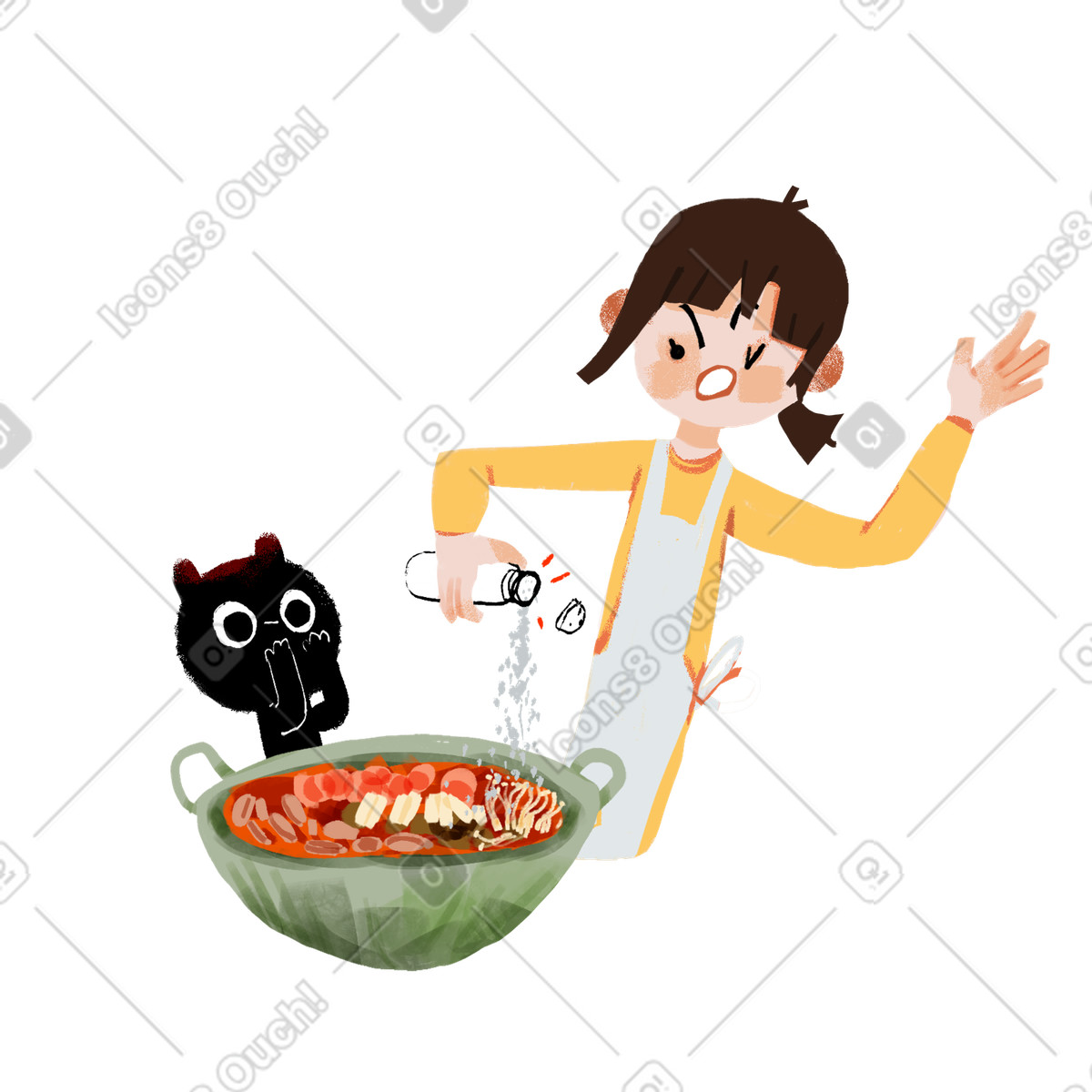 Troppo sale illustrazione in stile Ikigai scarica in PNG, SVG