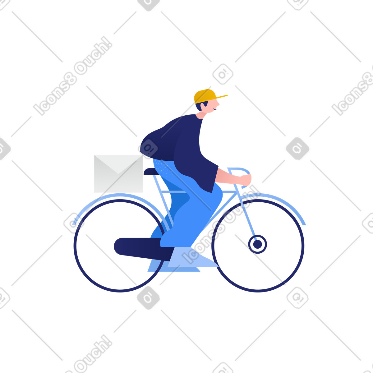 Courier on bicycle carrying letter, Fast mail delivery and postal service-Illustration im Clip-Stil als Download in PNG, SVG