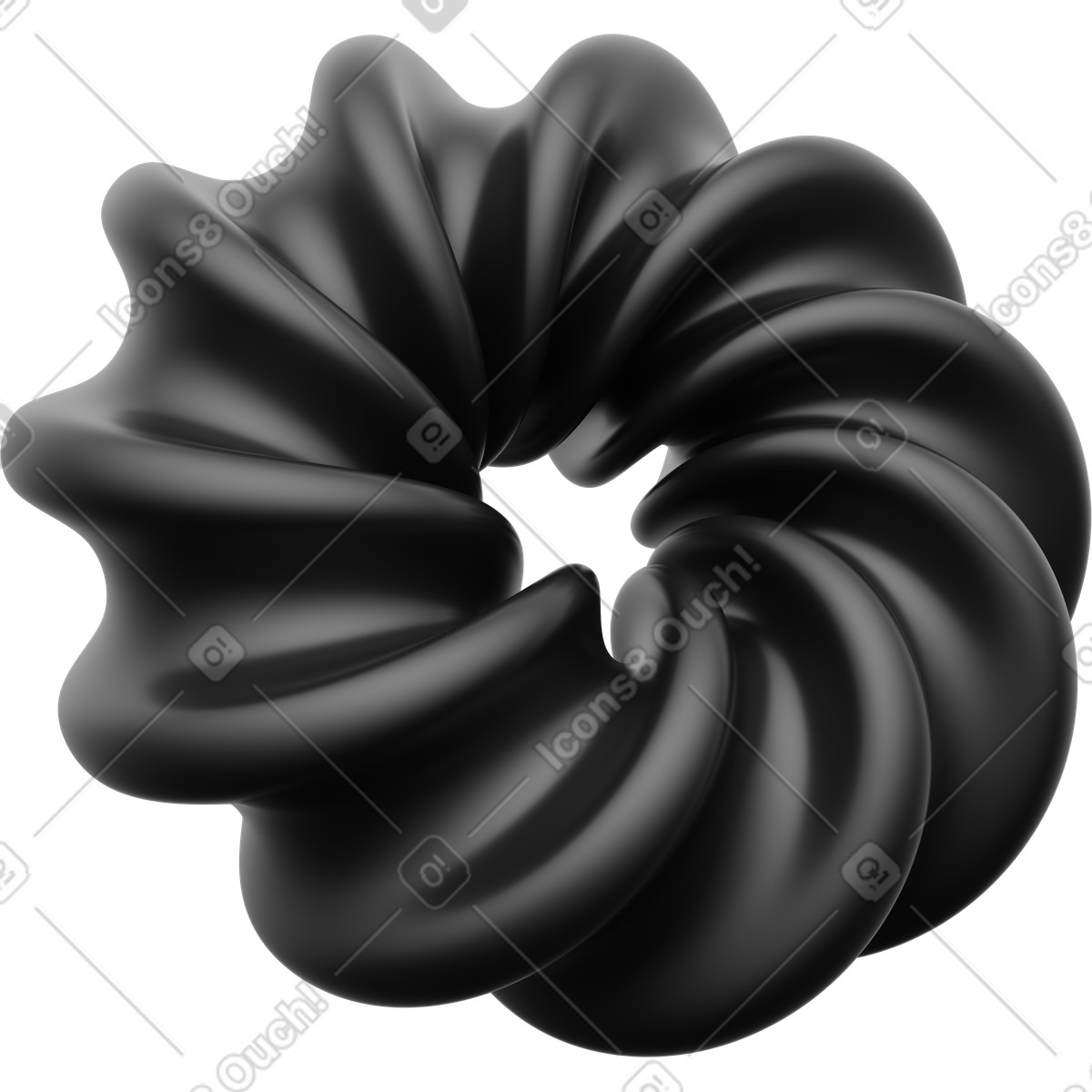 Toro nero attorcigliato, anello a coste opaco, forma di nodo astratto illustrazione in stile 3D Playful scarica in PNG, SVG