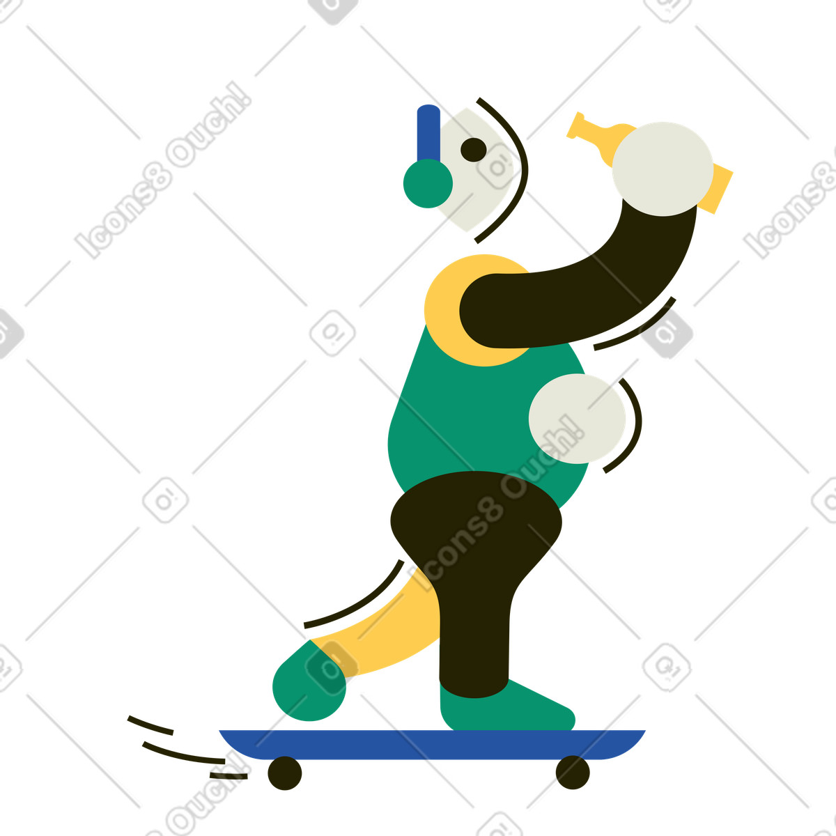 Adolescente con la bottiglia che guida uno skateboard illustrazione in stile Spot scarica in PNG, SVG