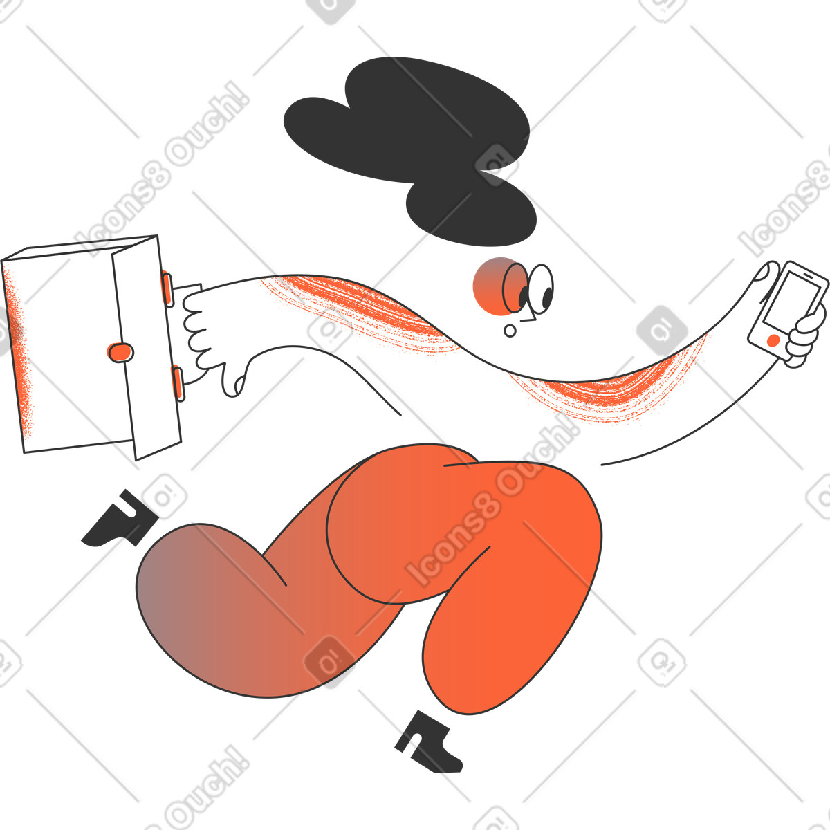 Geschäftsfrau läuft-Illustration im Crayon-Stil als Download in PNG, SVG
