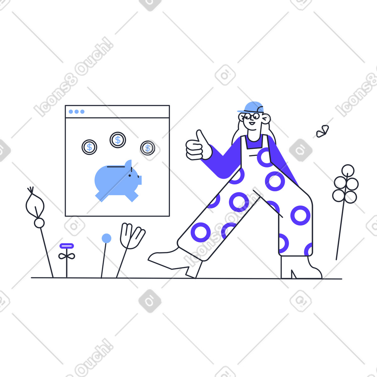 下载 Pablita 风格的 女人把存款存入网上银行 插画，支持 PNG、SVG 格式