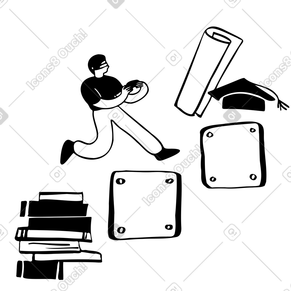 Gamification of education, student jumping on blocks illustration in Journal style download in PNG, SVG