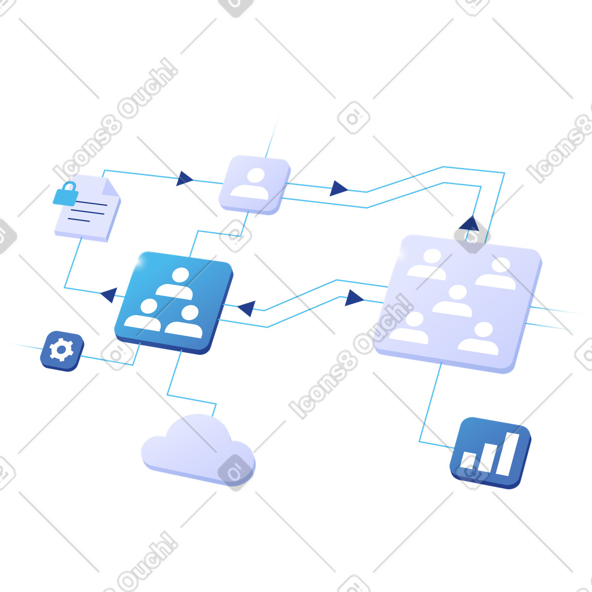 Collaborative process mapping flowchart illustrazione in stile Quantum scarica in PNG, SVG