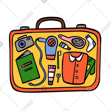 옷과 필수품을 담은 여행 가방 PNG, SVG