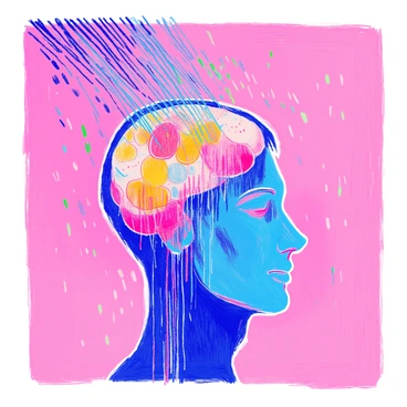 A profile silhouette of a head with binary code flowing from the brain