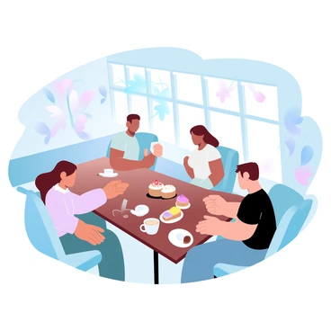 A group of millennials enjoying coffee and pastries in a trendy urban coffee shop