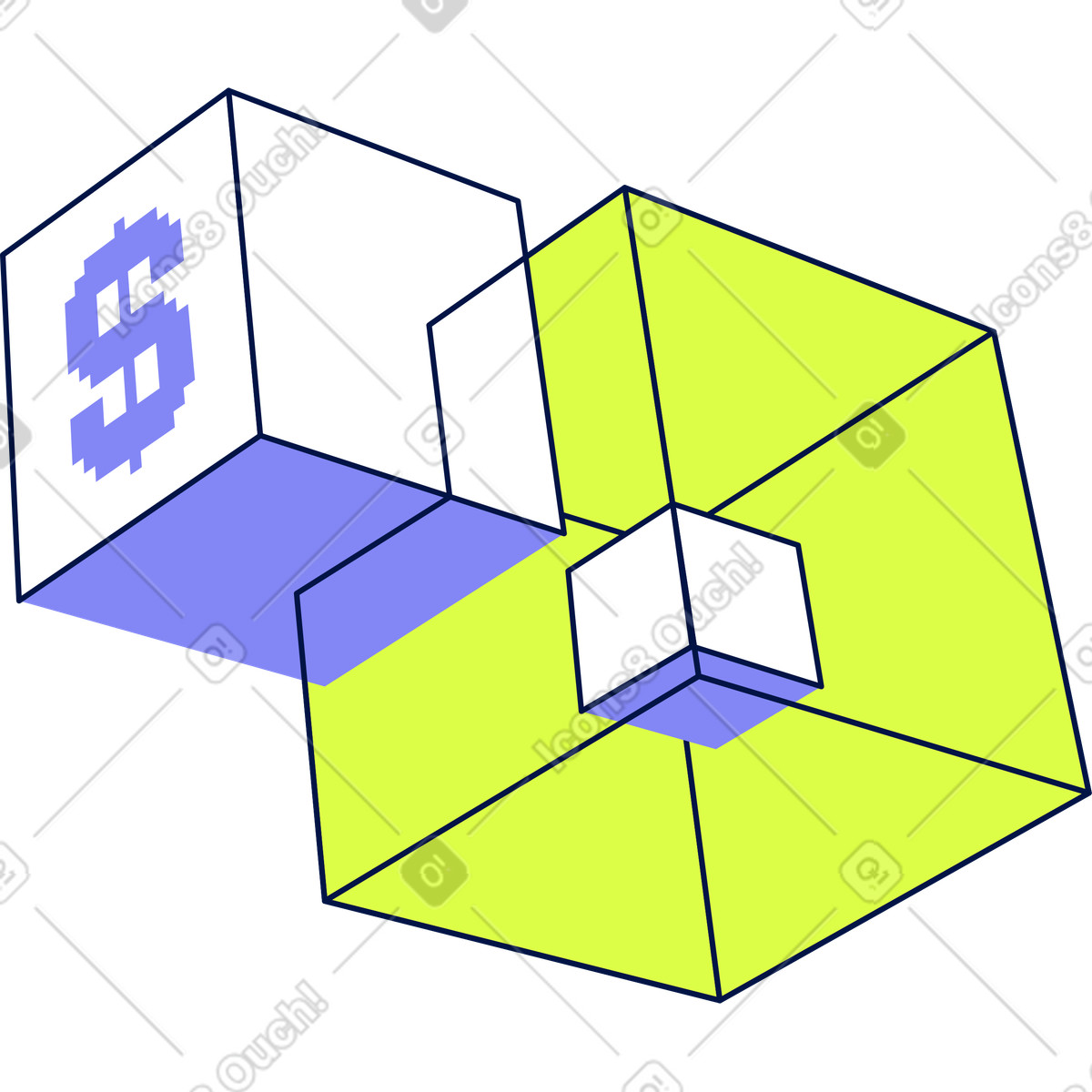Cube with a dollar in transparent illustration Glow style download PNG, SVG