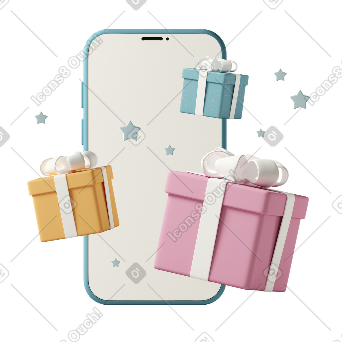 Ilustração de Using smartphone to shop for gifts em no estilo 3D Casual life para baixar em PNG, SVG