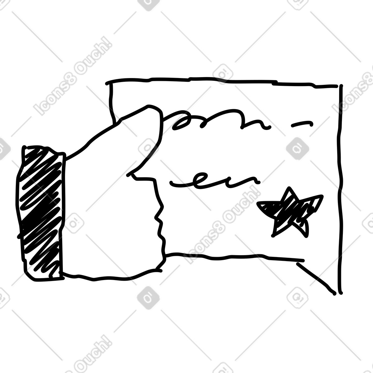 Rough Sketch スタイルの Thumb up like symbol with comment bubble and star badge のイラストをPNG、SVG形式でダウンロード