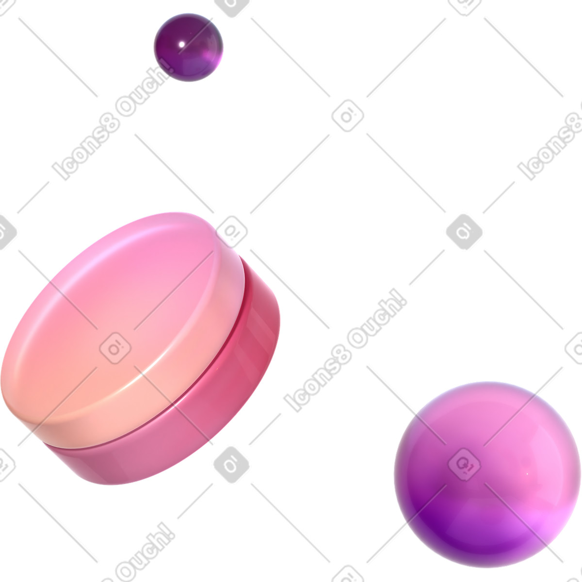 Ilustración Cilindro y esferas de vidrio brillante en estilo 3D Glassy a descargar en PNG SVG