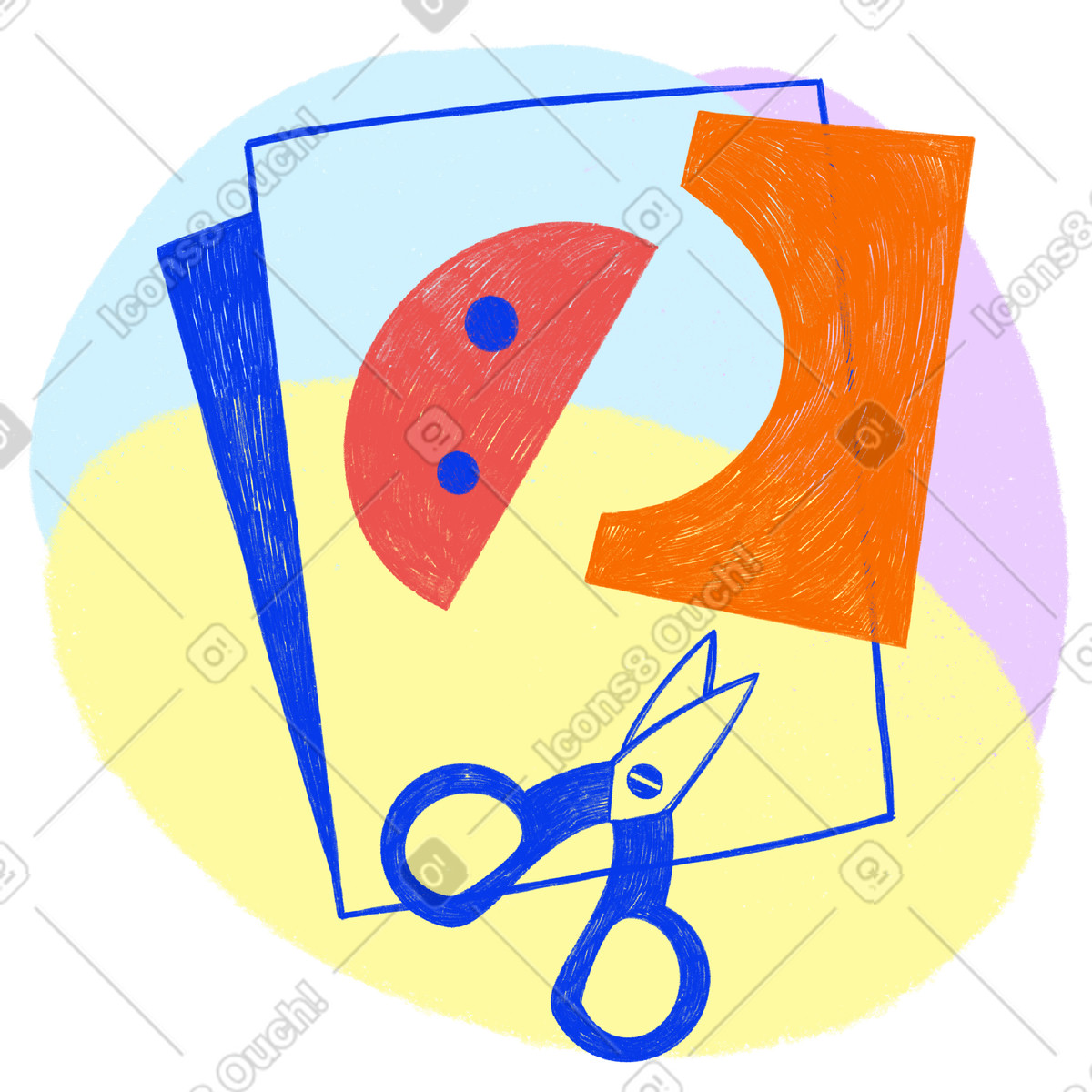 Educazione prescolare e lavoretti con il ritaglio di carta colorata illustrazione in stile Biro scarica in PNG, SVG