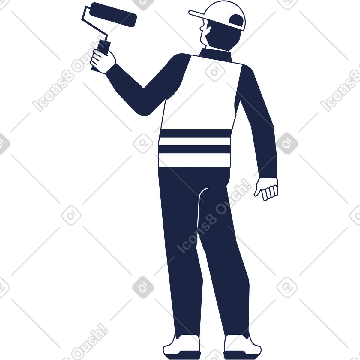 Arbeiter im overall malt mit walze-Illustration Urban Line-Stil als Download in PNG, SVG