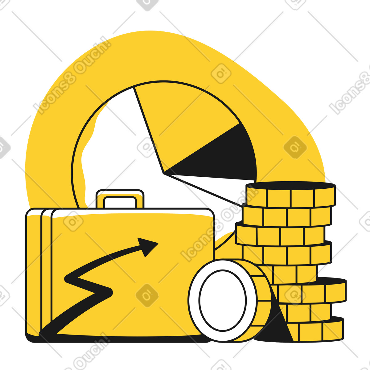 Illustration Statistiques d'entreprise : valise et argent dans le style Taxi à télécharger aux formats PNG, SVG