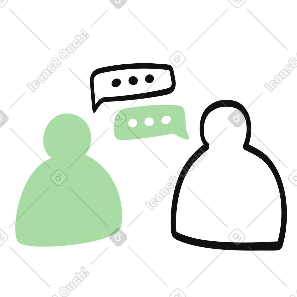 下载 Organic 风格的 Conversation bubbles between two silhouettes indicating dialogue and communication 插画，支持 PNG、SVG 格式