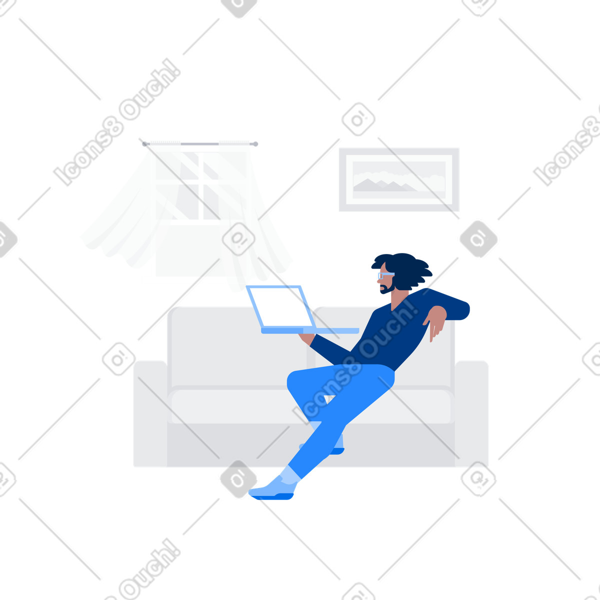 Remote employee working from home desk, Flexible work setup illustration in Urban style download in PNG, SVG
