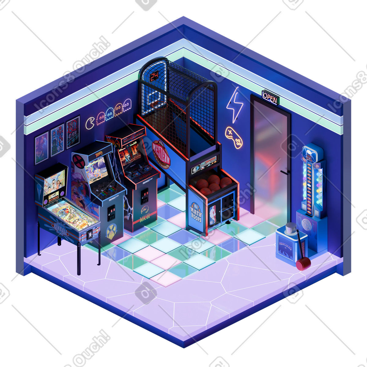 Sala giochi domestica isometrica illustrazione in stile 3D Rooms scarica in PNG, SVG