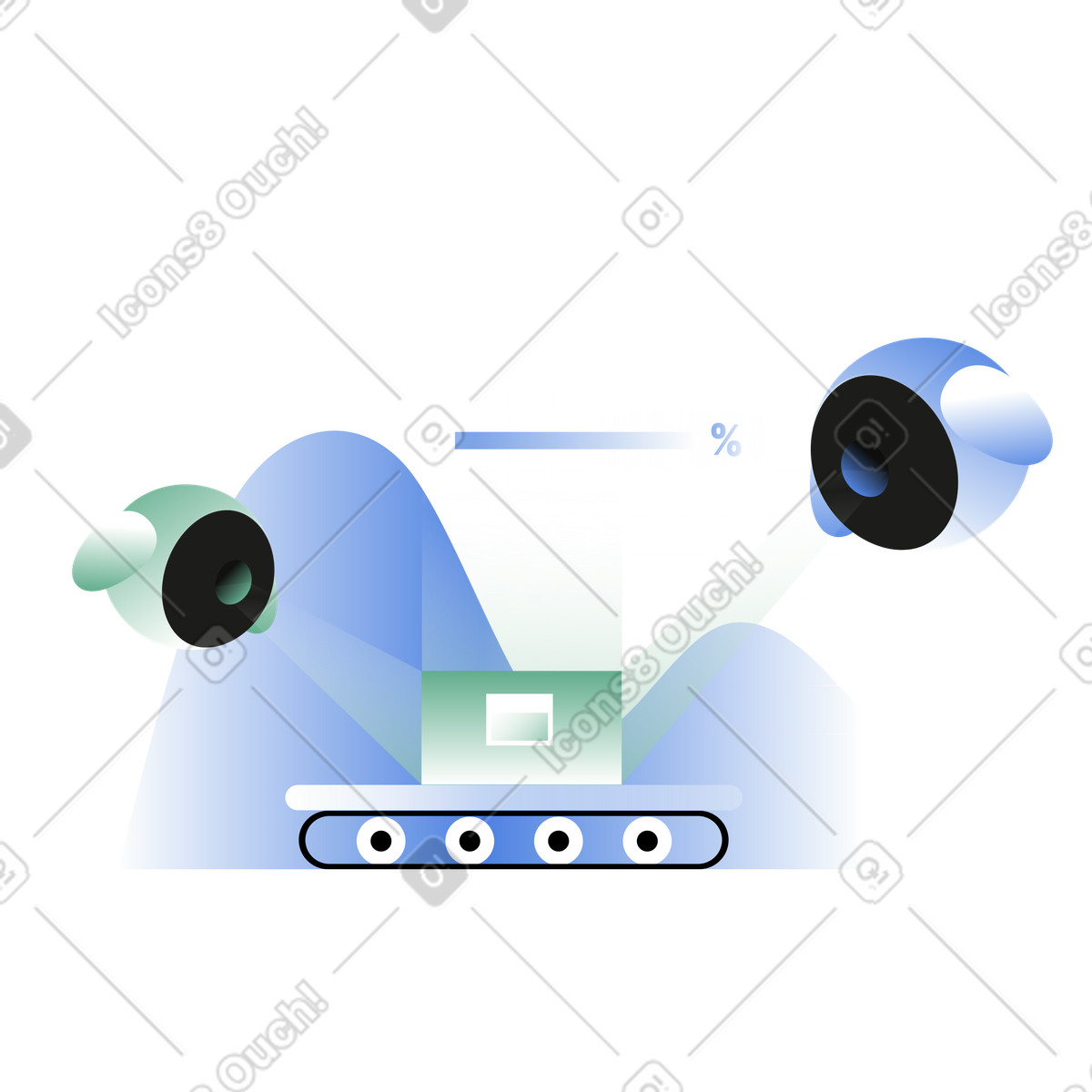 Assistant robots on a production line illustration in PNG, SVG