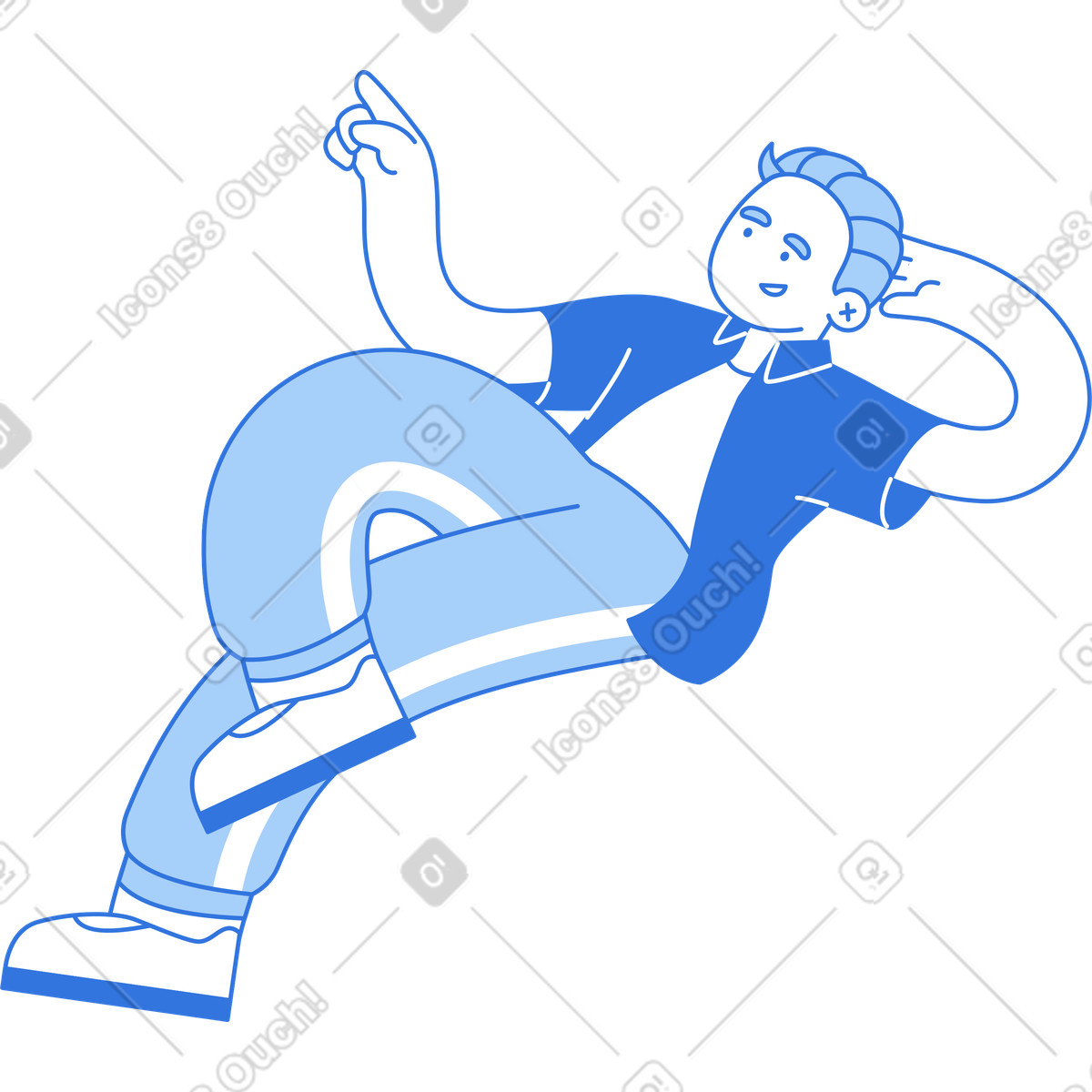 Mann liegt da und zeigt mit dem finger-Illustration im Sky-Stil als Download in PNG, SVG