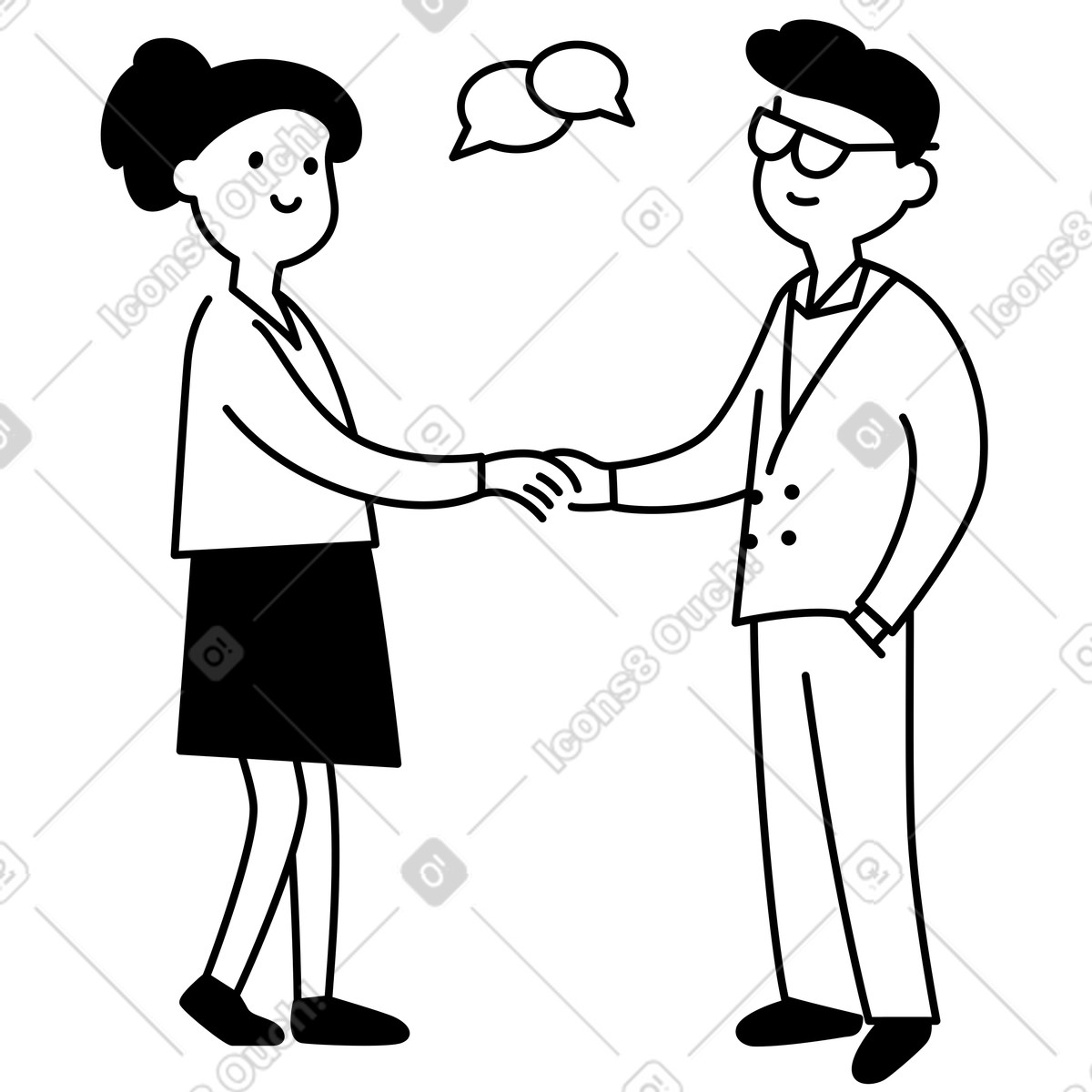 Иллюстрация Handshake agreement between two colleagues with speech bubbles overhead в стиле Notion Line Art — скачать в форматах PNG, SVG