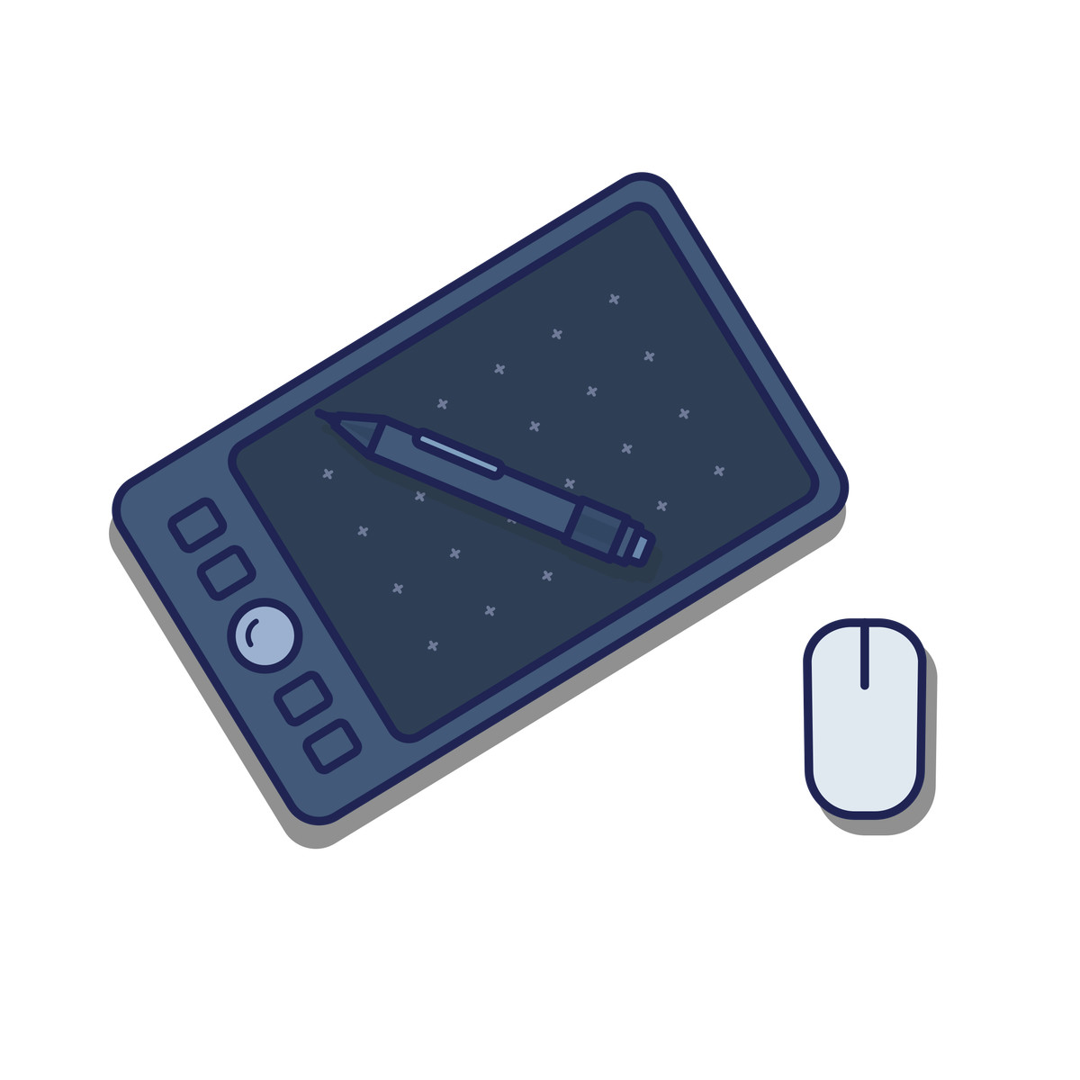 Ilustración Pen tablet and computer mouse, digital art equipment en estilo Gummy a descargar en PNG y SVG