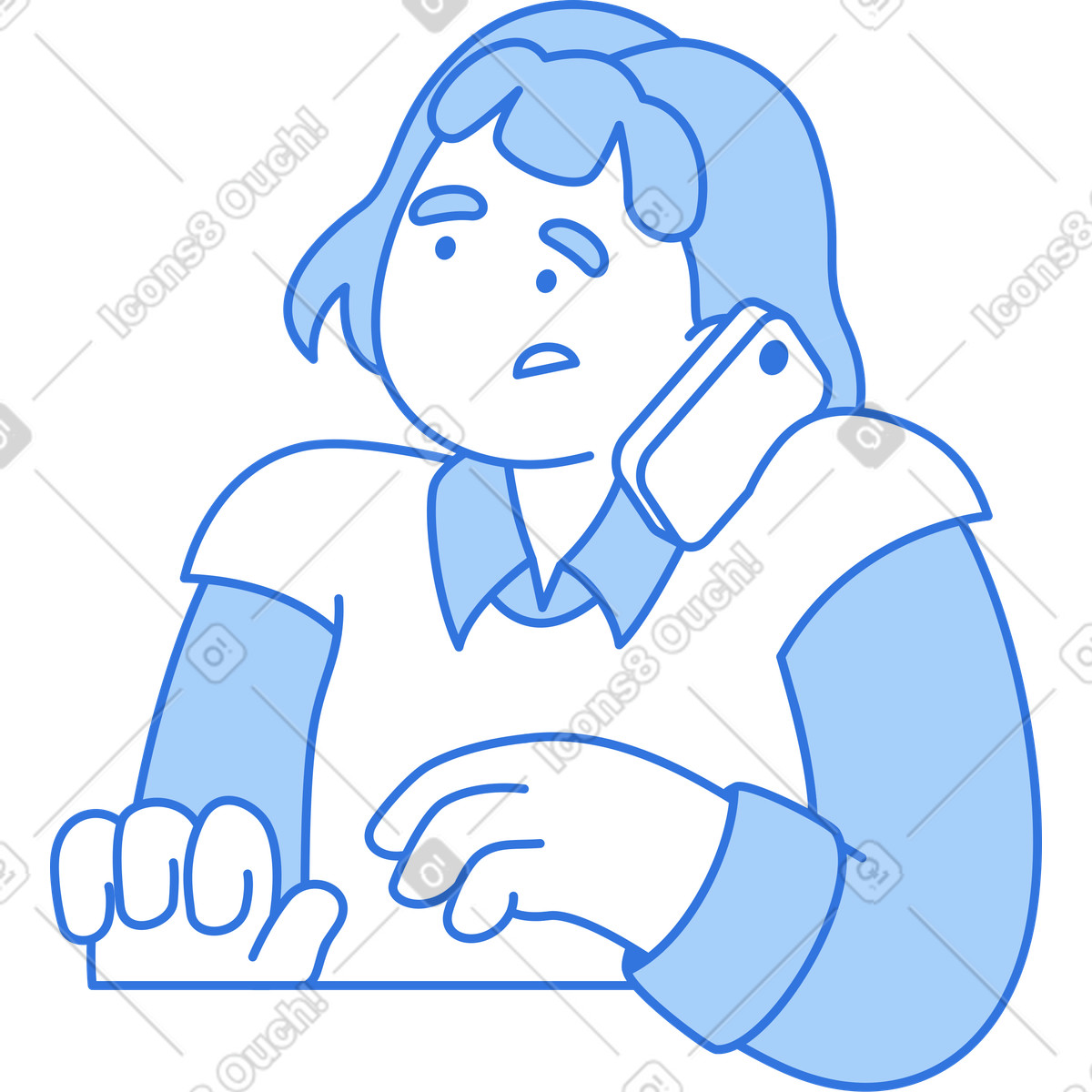Donna triste che parla al telefono illustrazione in stile Sky scarica in PNG, SVG