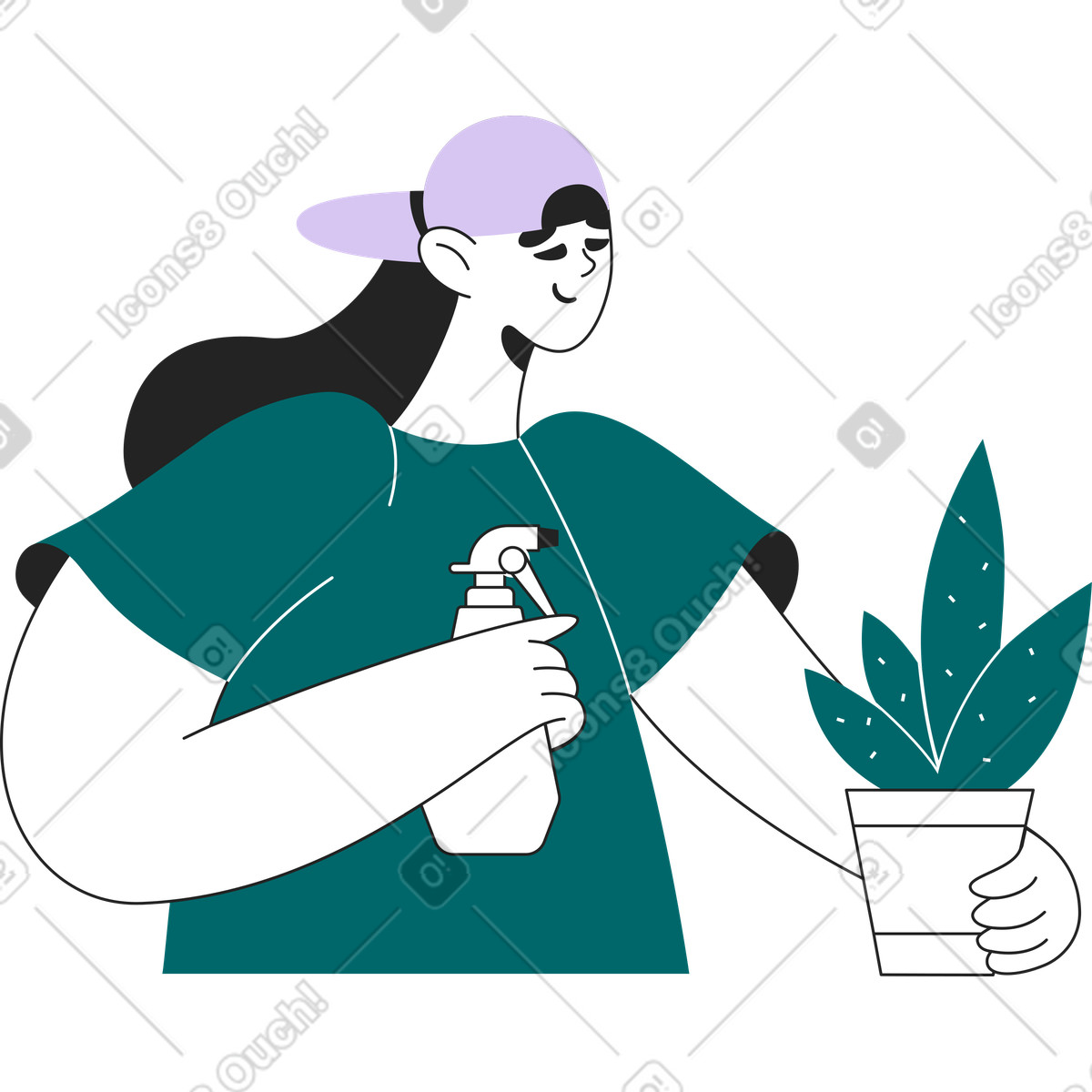 Ilustración Chica con una flor en estilo Sammy Line a descargar en PNG y SVG