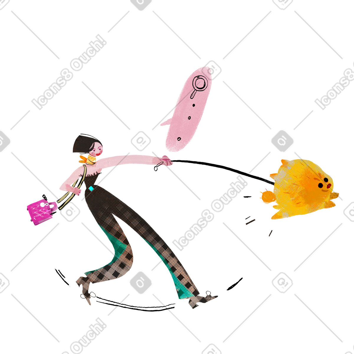 下载 Fabulous 风格的 狗和女人带着搜索栏奔跑 插画，支持 PNG、SVG 格式
