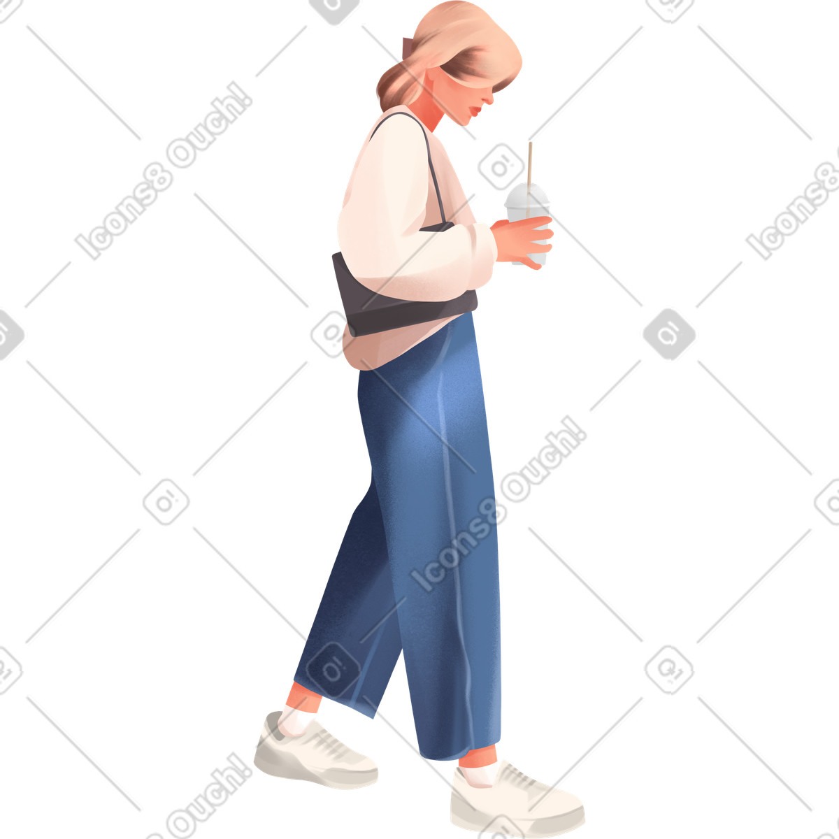 Ilustração de Young woman walking em no estilo Demure para baixar em PNG, SVG