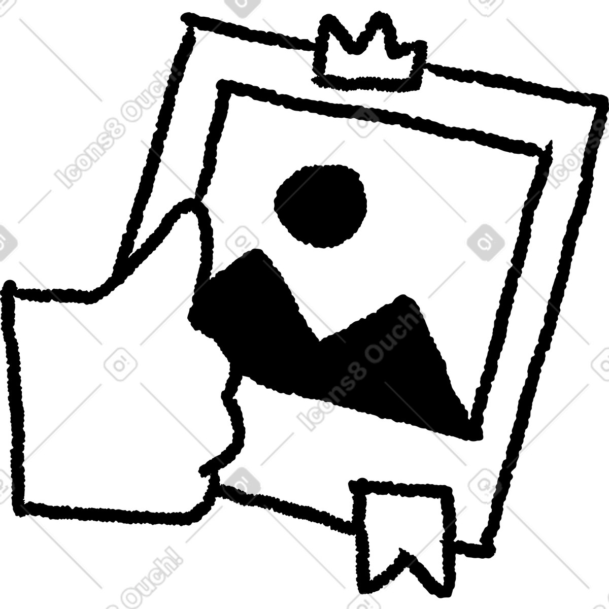 Black Chalk 스타일의 Thumb up liking photo post with crown and bookmark badge 일러스트레이션 PNG, SVG 다운로드