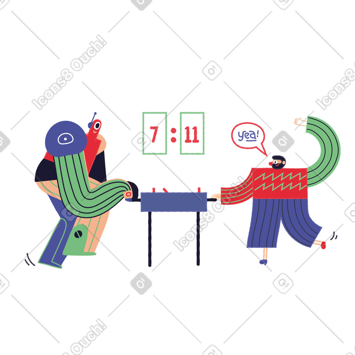 Illustration Un homme joue au hockey sur table avec robot dans le style Stripy à télécharger aux formats PNG, SVG