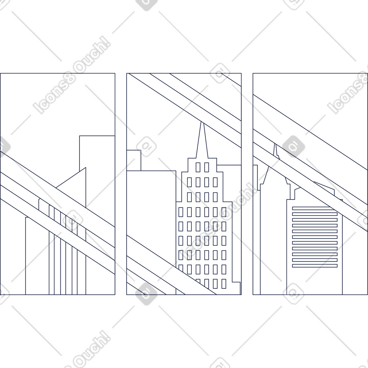 Иллюстрация Мегаполис в окне стиле Urban Line — скачать форматах PNG, SVG