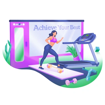 A celebrity figure demonstrating hip thrusts in a glamorous gym setting. The celebrity, wearing stylish workout attire, is positioned on a plush exercise mat with weights placed nearby. Surrounding them are chic gym equipment, including a high-end treadmill and a set of dumbbells. The walls are adorned with mirrors reflecting the celebrity's form, while soft lighting highlights the scene, creating a luxurious ambiance. In the background, elegant plants add a touch of freshness to the fitness space. The words "Achieve Your Best" are displayed prominently on a large wall mural.
