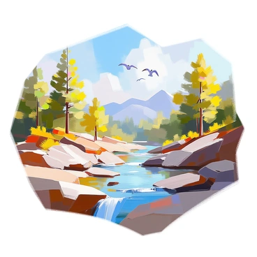 An illustration showing various natural resources like forests, minerals, and water bodies.