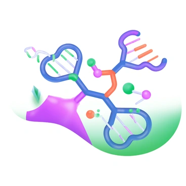 A colorful 3D model of an antigen structure is displayed prominently. The model features intricate protein chains represented in vibrant colors, such as blue, red, and green. Various molecular components, including carbohydrates and lipids, are interspersed throughout the structure, rendered in contrasting hues. These components are connected by bonds that are depicted as fine lines, emphasizing their relationships. The background is a smooth gradient that enhances the visibility of the antigen model, creating a clear and informative visual representation.