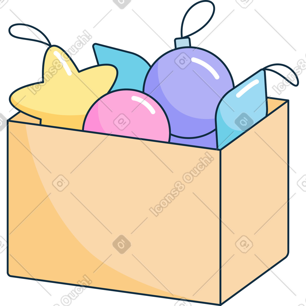 Box mit weihnachtsschmuck-Illustration im Bubble gum-Stil als Download in PNG, SVG
