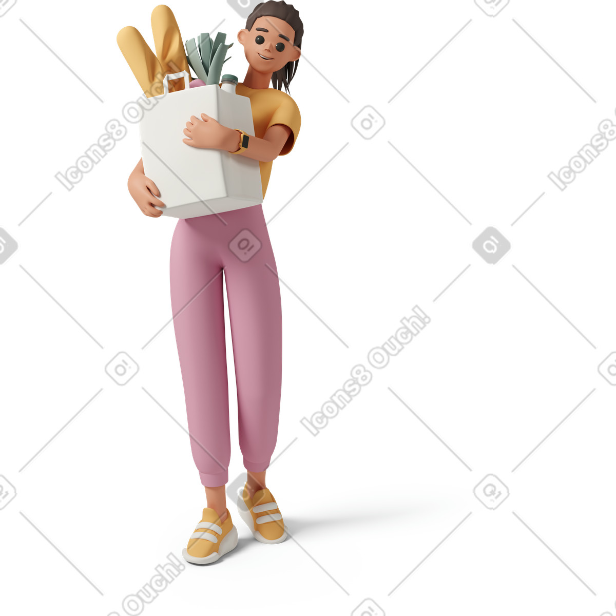 Ilustração de Young woman carrying grocery bag em no estilo 3D Casual life para baixar em PNG, SVG